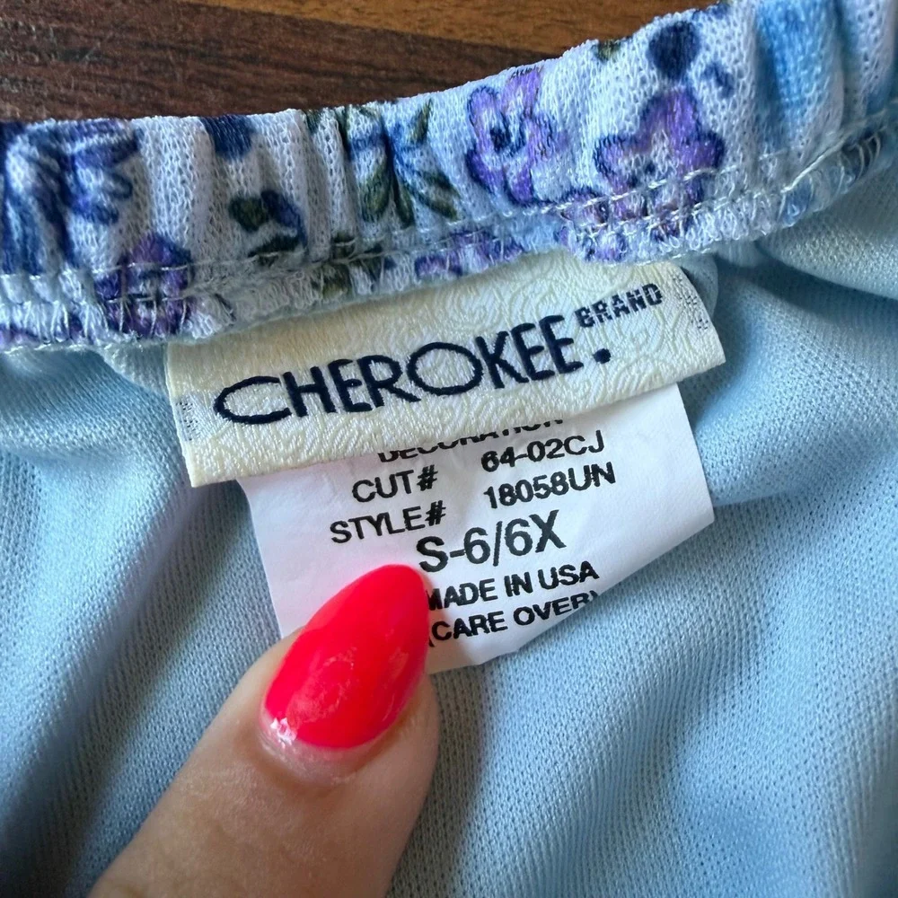 Cherokee Girls Floral Skirt Blue Purple Lace Trim Elastic Waist Size 6/6X USA
